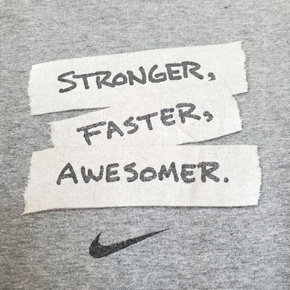 Vintage Nike Shirt Boy's Large L Gray Swish STRONGER, FASTER, AWESOMER 14/16 Y2K
